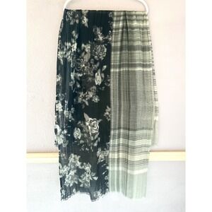 J. Jill Wool Floral Tartan Print Fringe Scarf Shawl Oversized‎